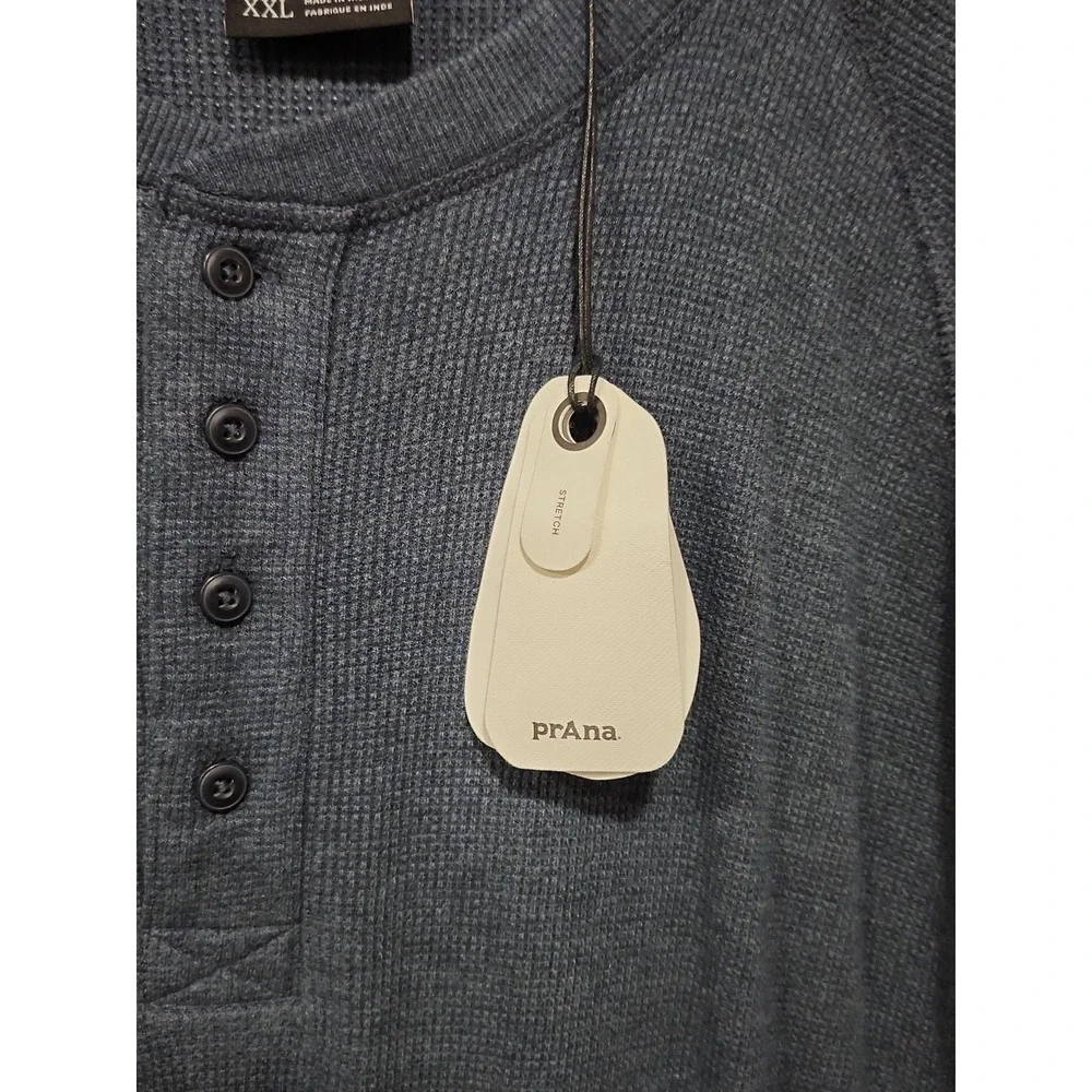 Prana NWT Touchstone Henley Mens‎ XXL Long Sleeve Blue-Gray Cotton Blend Stretch